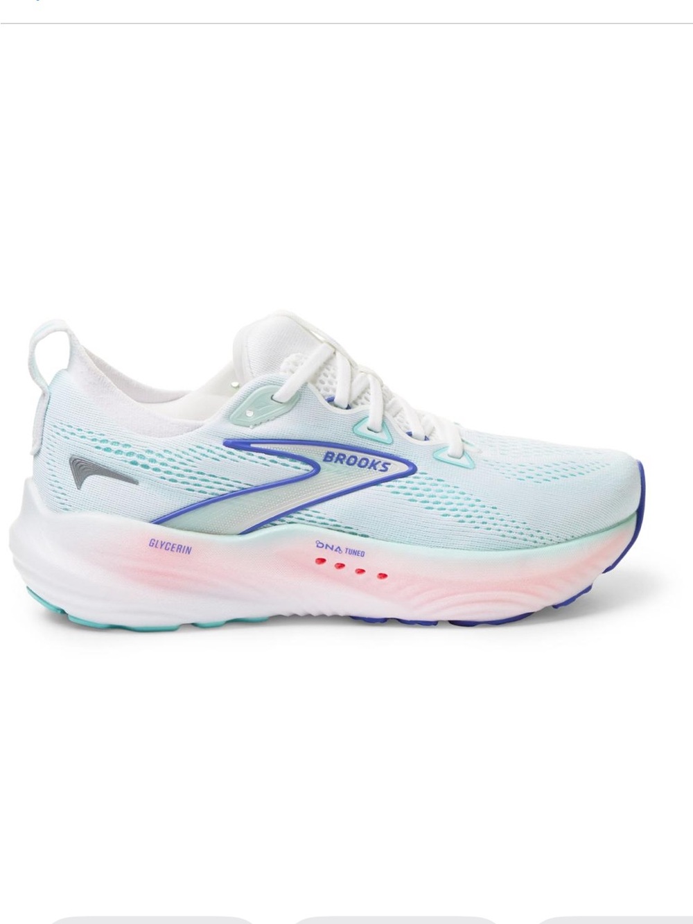 Women’s Brooks Glycerin 22, size 6, White with Light Blue and Pink Accents